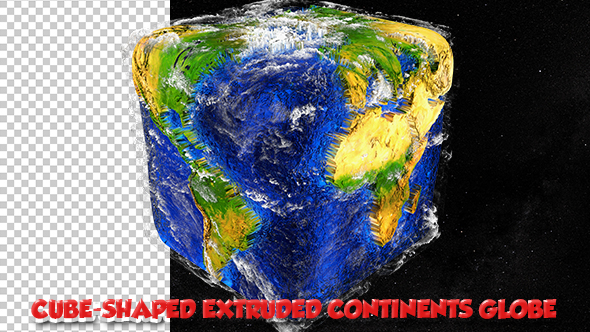 Cube-shaped Extruded Continents Globe Northern Hemisphere alt