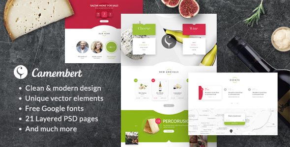 Camembert - Wine Restaurant & Cheese Shop PSD Template