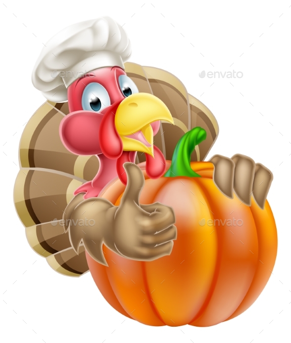 Chef Hat Thanksgiving Turkey and Pumpkin