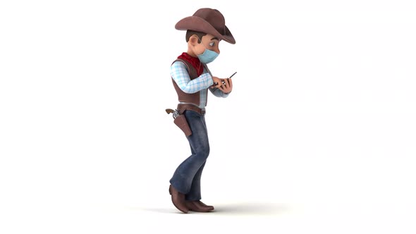 Fun 3D cartoon cowboy with a mask on the phone