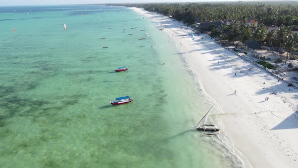 Boats in the Ocean Near the Coast of Zanzibar Tanzania