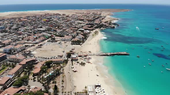 Aerial drone footage of the beautiful beach and coastline of Cape Verde (Capo Verde)