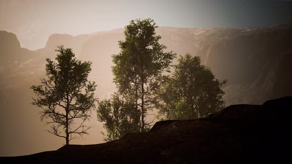 Beautiful Rocks with Few Trees at the Daylight in Nepal