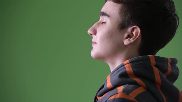 Young Handsome Iranian Teenage Boy Against Green Background