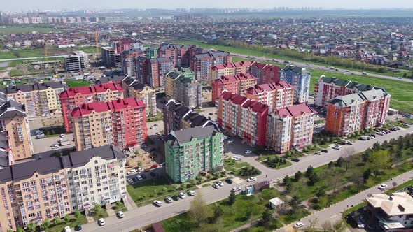 German village. Krasnodar. Modern city districts. Roofs of European houses.