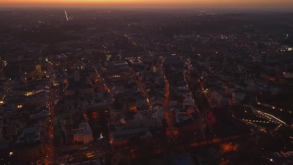 Aerial Panorama View of European City Lviv Ukraine