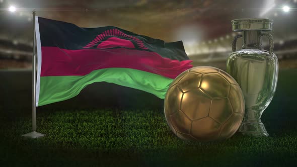 Malawi Flag With Football And Cup Background Loop 4K