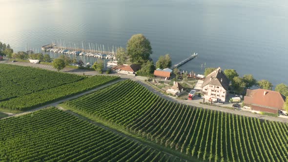 Aerial view of Meersburg village on Lake Constance.