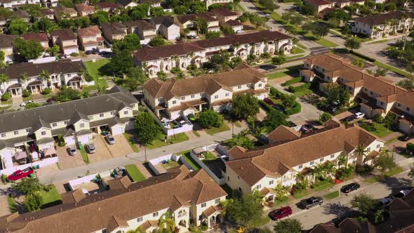 Aerial drone flyover housing communities in Homestead FL