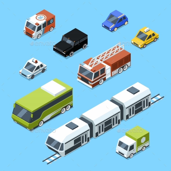 Vector Isometric Transport, 3d Car Icons Set