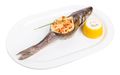 Baked sea bass with seafood and cheese. - PhotoDune Item for Sale