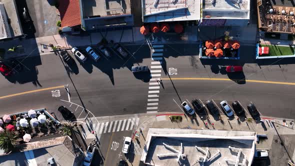 Aerial Small Town Main Street Follow