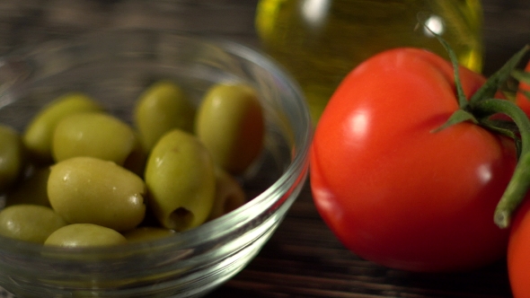 Vegetables Ingridients for Salad on Rustic Wooden Background.