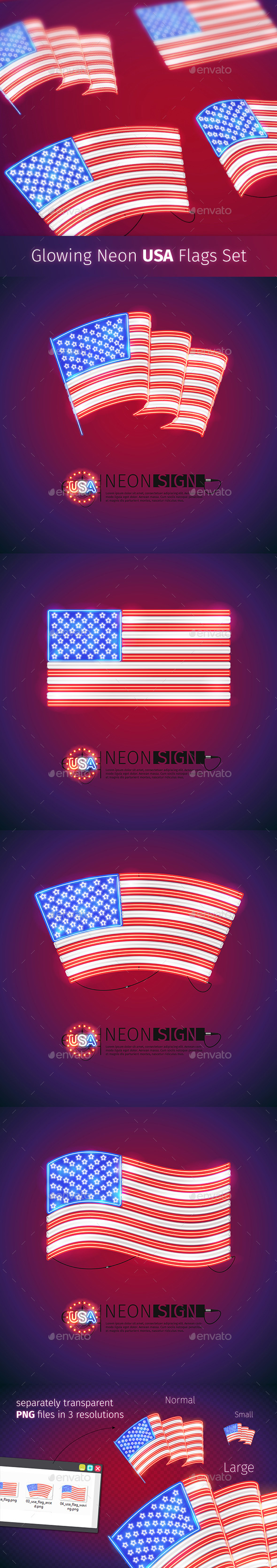 Glowing Neon USA Flags Set