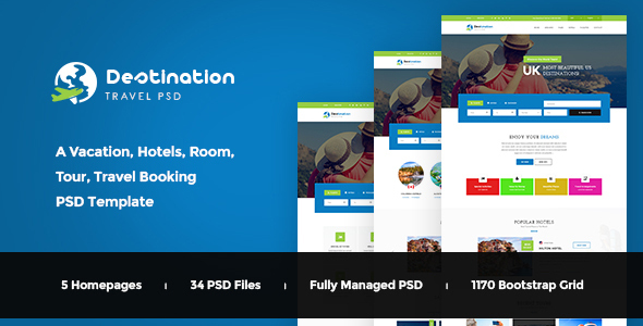 Destination - Hotels, Tours and Travel Booking PSD Template