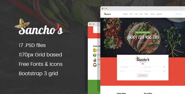 Sancho's - Mexican Food Restaurant and Delivery Service PSD Template