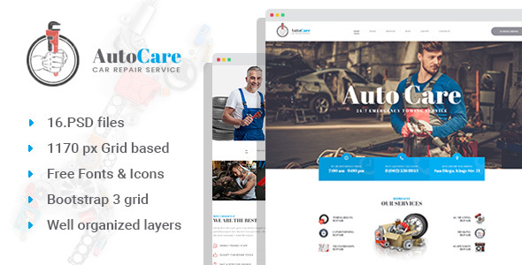 AutoCare - Car Repair Station PSD Template