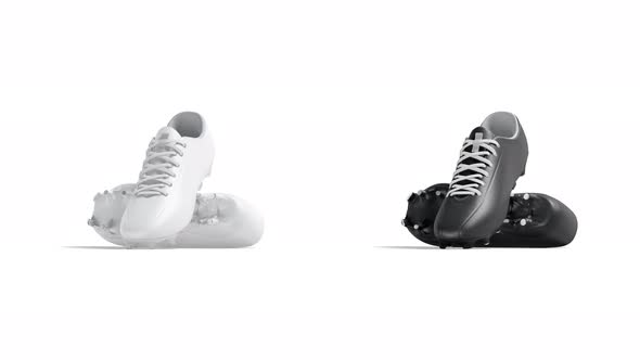 Blank black and white soccer boots mockup pair, looped rotation