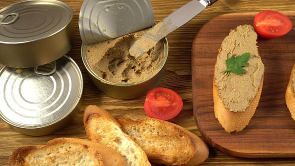 Fresh Pate with Bread on Wooden Table