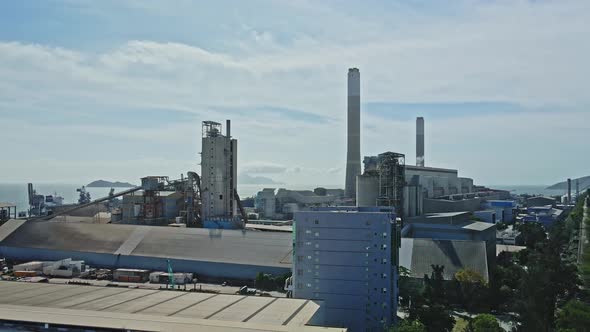 Drone riser show large scale coal-fired power plant in Hong Kong