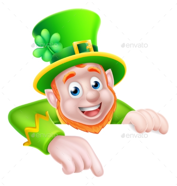 St Patricks Day Cartoon Leprechaun Pointing