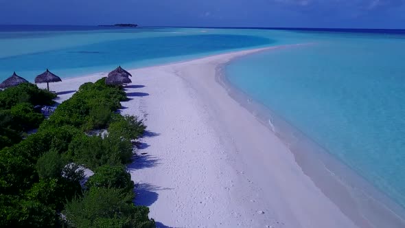 Drone view landscape of island beach by blue ocean with sand background