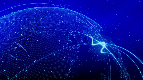 Rotating Blue Planet with Moving Lights  alt