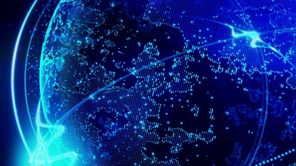 Rotating Blue Planet with Moving Lights alt