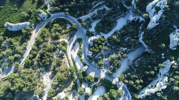 Massif des Alpilles in the heart of the Alpilles natural park seen from the sky