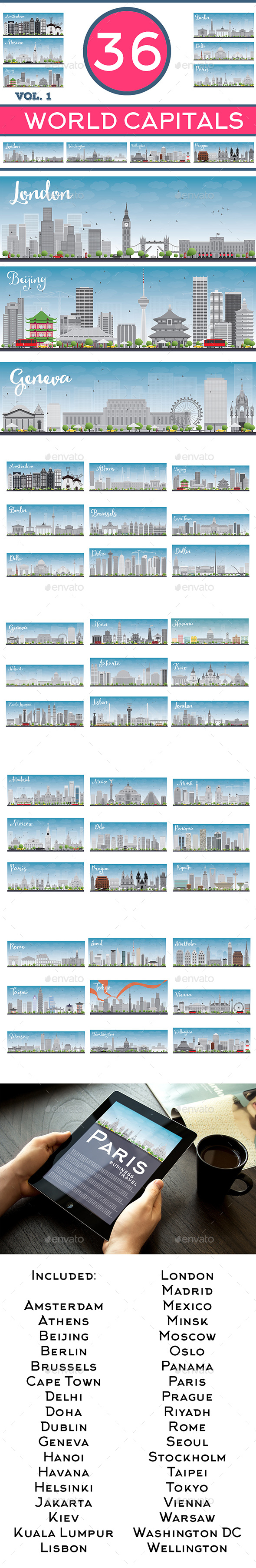 36 World Capitals Skyline