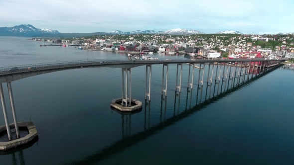 Bridge of City Tromso, Norway Aerial Footage