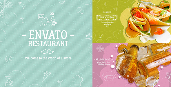 A1/ Envato Restaurant/ New Cafe/ Chef's Burger/ Vegetarian Menu/ Fast Food/ Street Food Market/ TV