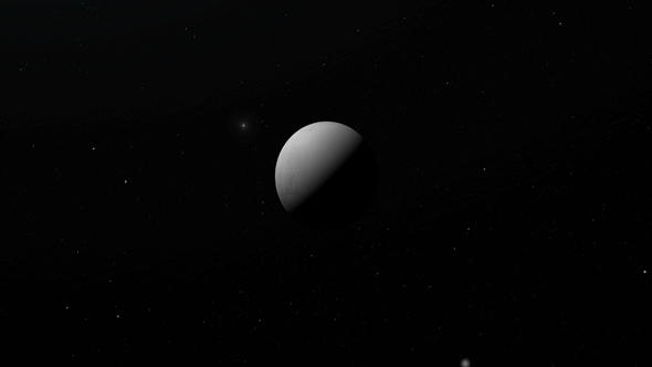 Traveling Towards Enceladus, Saturn's moon, in the Outer Space