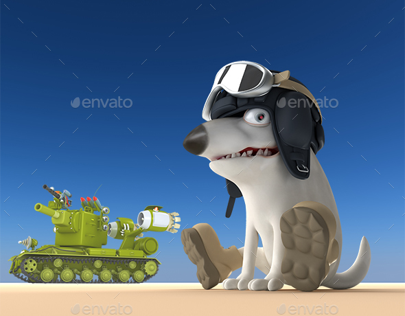 Cartoon Dog Tanker 3D Illustration