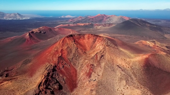 Flying Over Volcano Near Timanfaya National Park, Lanzarote, Canary Islands