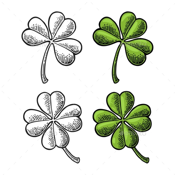 Good Luck Four and Three Leaf Clover. Vintage