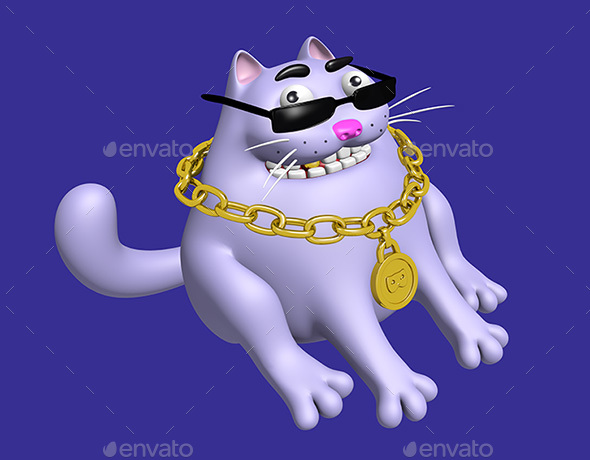 Cute Fat Cat in Black Glasses and Gold Medallion