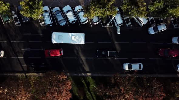 Drone's Eye View: Aerial City Traffic, Top Down View of Freeway Busy City Rush Hour Traffic Jam