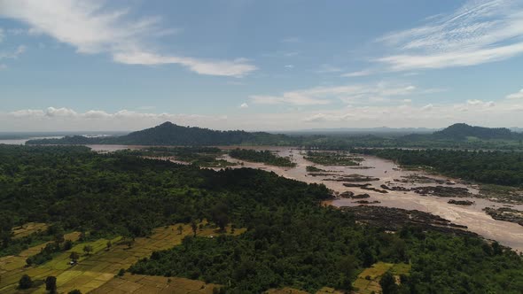 4.000 islands near Don Det in southern Laos seen from the sky