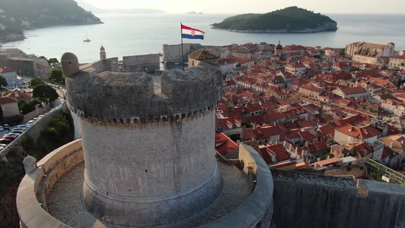 Minceta Tower in Dubrovnik Old Town, Croatia - aerial view