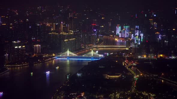 Guangzhou Boats Between Night Pearl River Banks Timelapse