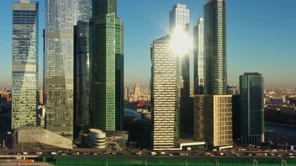 Mirror Business Center Moscow City on a Bright Sunny Day in Autumn