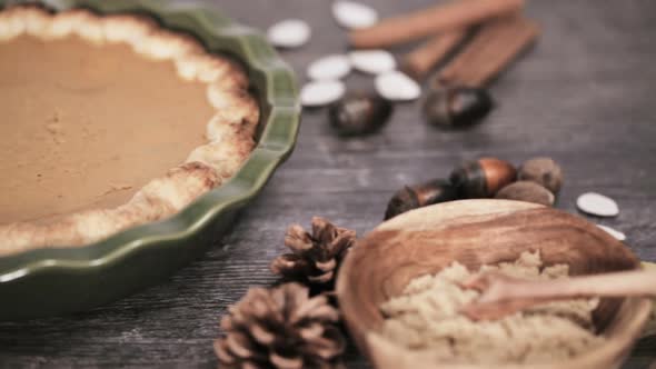 Step by step. Baking home made pumpkin pie for Thanksgiving dinner.