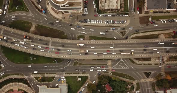 Top Down Drone Point of View - Steet City Road Intersection in Autumn Time