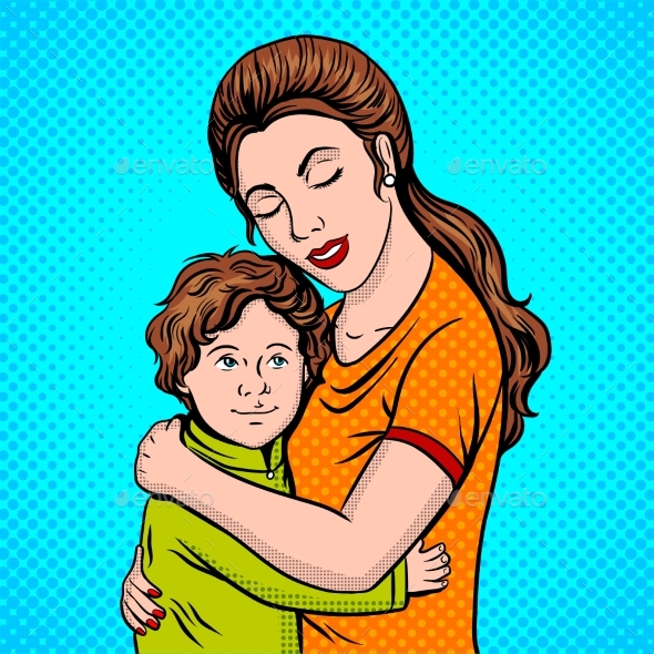 Mother and Child Pop Art Style Vector Illustration