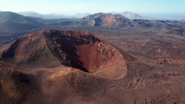 Flying Over Volcano Near Timanfaya National Park, Lanzarote, Canary Islands