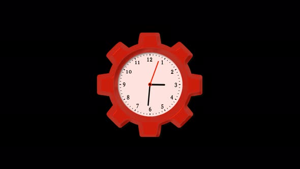 Red Color Gear 3d Wall Clock Isolated On Black Background