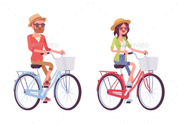 Young Man and Woman Riding Bikes