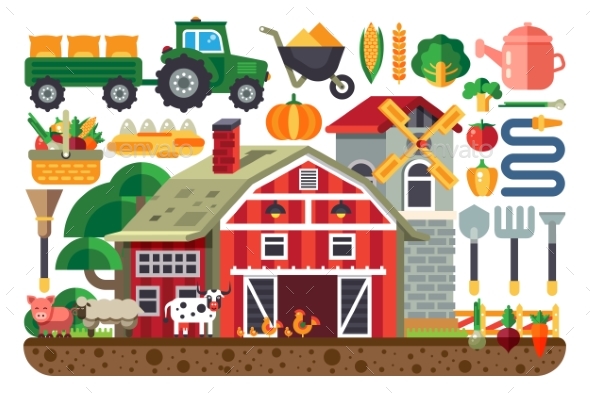 Stock Vector Illustration Set of Icons for Farm