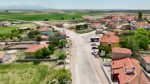 Red roof village aerial view 4 K Turkey